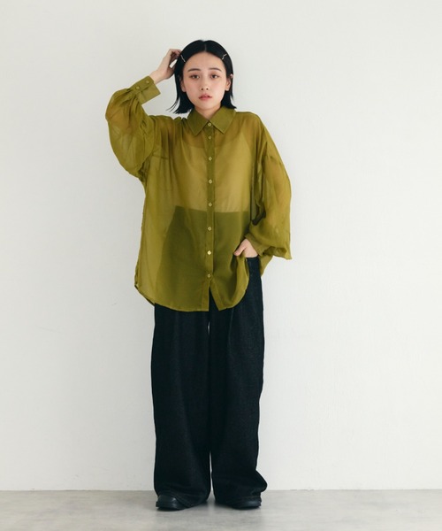 IROHANI(イロハニ)の「シアーオーバーサイズシャツ(シャツ/ブラウス・レディース・グリーン・FREE)」の6枚目の写真