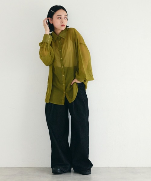 IROHANI(イロハニ)の「シアーオーバーサイズシャツ(シャツ/ブラウス・レディース・グリーン・FREE)」の5枚目の写真