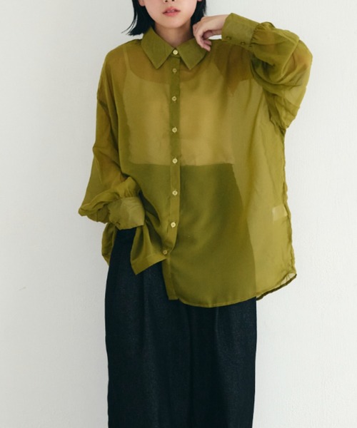 IROHANI(イロハニ)の「シアーオーバーサイズシャツ(シャツ/ブラウス・レディース・グリーン・FREE)」の3枚目の写真