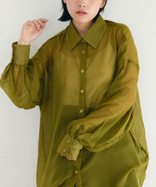 IROHANI(イロハニ)の「シアーオーバーサイズシャツ(シャツ/ブラウス・レディース・グリーン・FREE)」の9枚目の写真