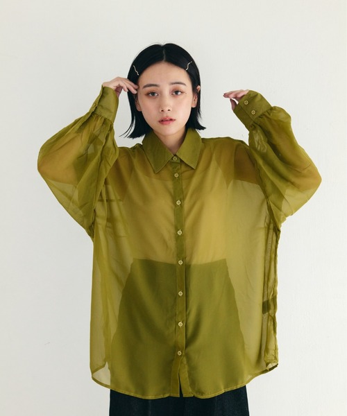 IROHANI(イロハニ)の「シアーオーバーサイズシャツ(シャツ/ブラウス・レディース・グリーン・FREE)」の7枚目の写真