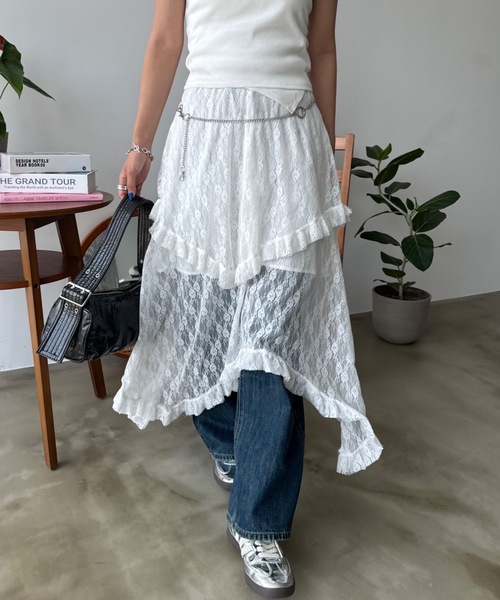 SHAGGIE（シャギー）の「レースレイヤードスカート（スカート・レディース・ブラック/ホワイト・FREE）」の3枚目の写真