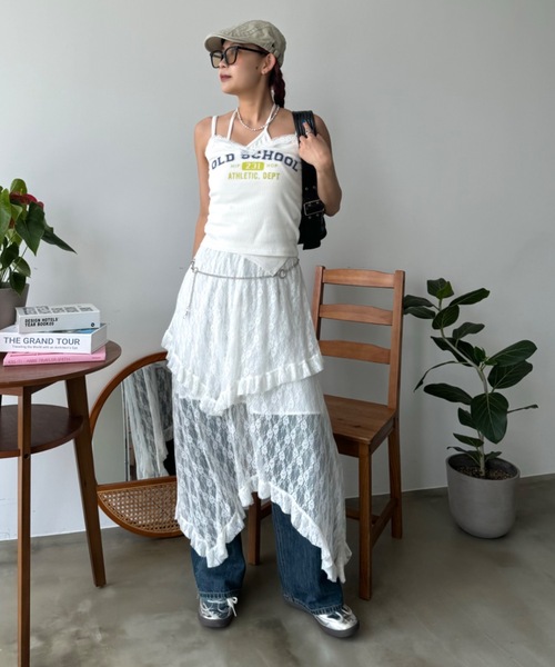 SHAGGIE（シャギー）の「レースレイヤードスカート（スカート・レディース・ブラック/ホワイト・FREE）」の4枚目の写真