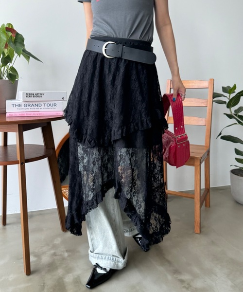 SHAGGIE（シャギー）の「レースレイヤードスカート（スカート・レディース・ブラック/ホワイト・FREE）」の15枚目の写真