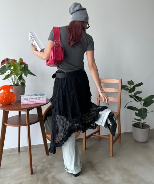 SHAGGIE（シャギー）の「レースレイヤードスカート（スカート・レディース・ブラック/ホワイト・FREE）」の18枚目の写真