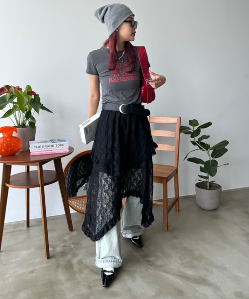 SHAGGIE（シャギー）の「レースレイヤードスカート（スカート・レディース・ブラック/ホワイト・FREE）」の17枚目の写真