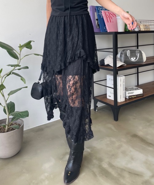 SHAGGIE（シャギー）の「レースレイヤードスカート（スカート・レディース・ブラック/ホワイト・FREE）」の11枚目の写真