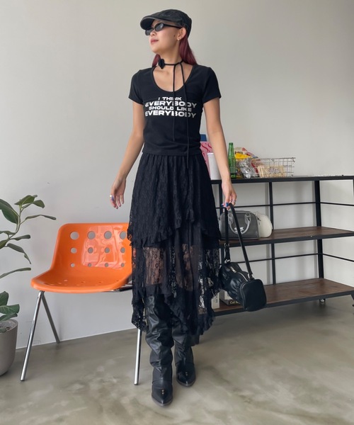 SHAGGIE（シャギー）の「レースレイヤードスカート（スカート・レディース・ブラック/ホワイト・FREE）」の13枚目の写真