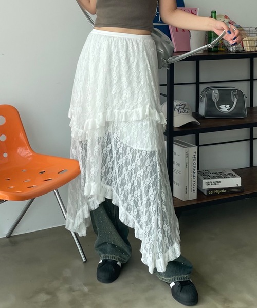 SHAGGIE（シャギー）の「レースレイヤードスカート（スカート・レディース・ブラック/ホワイト・FREE）」の6枚目の写真