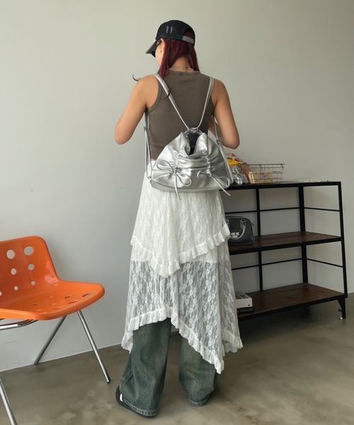 SHAGGIE（シャギー）の「レースレイヤードスカート（スカート・レディース・ブラック/ホワイト・FREE）」の7枚目の写真