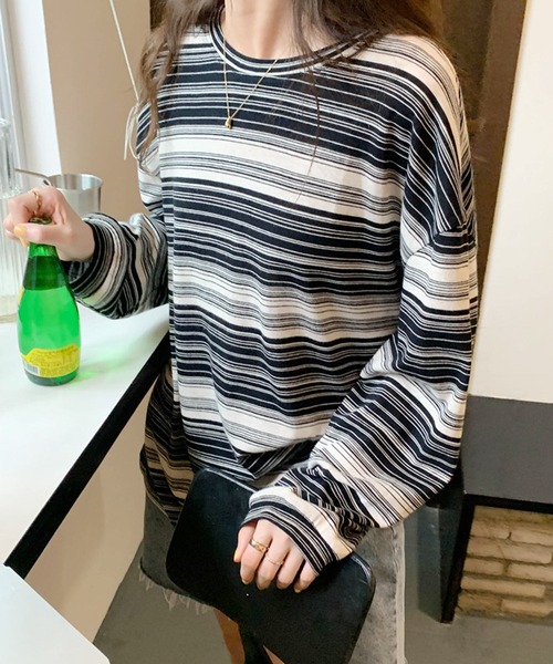 Dewlily(デューリリー)の「マルチボーダーTシャツ(Tシャツ/カットソー・レディース・ブルー/ブラック/グリーン/ピンク・FREE)」の20枚目の写真