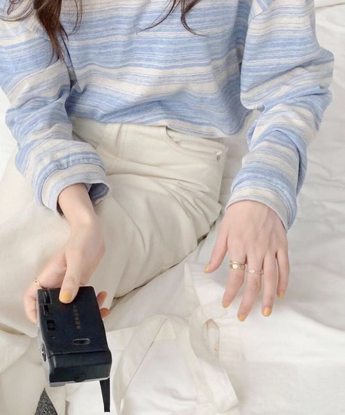 Dewlily(デューリリー)の「マルチボーダーTシャツ(Tシャツ/カットソー・レディース・ブルー/ブラック/グリーン/ピンク・FREE)」の13枚目の写真