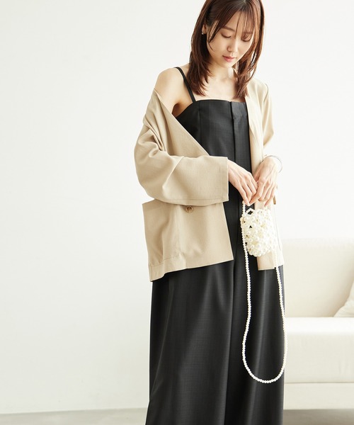 ROPE' PICNIC（ロペピクニック）の「シャークスキンベアパンツ/セットアップ対応（つなぎ/オールインワン・レディース・ブラック系その他/チャコールグレー・36/38）」の2枚目の写真