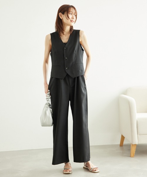 ROPE' PICNIC（ロペピクニック）の「シャークスキンベアパンツ/セットアップ対応（つなぎ/オールインワン・レディース・ブラック系その他/チャコールグレー・36/38）」の5枚目の写真