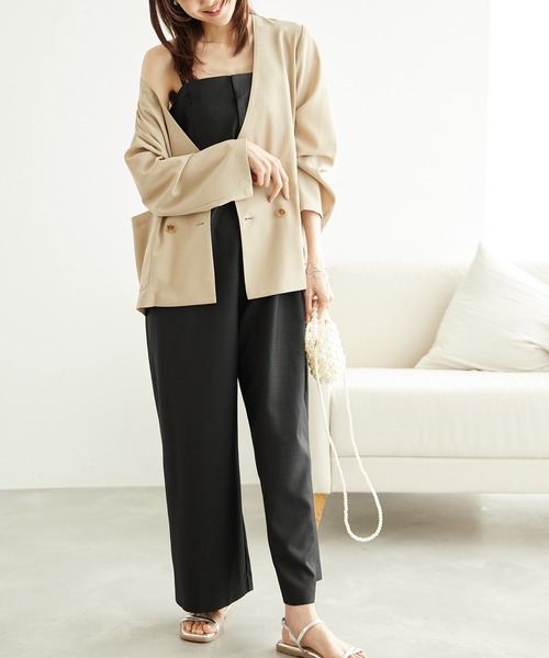 ROPE' PICNIC（ロペピクニック）の「シャークスキンベアパンツ/セットアップ対応（つなぎ/オールインワン・レディース・ブラック系その他/チャコールグレー・36/38）」の8枚目の写真