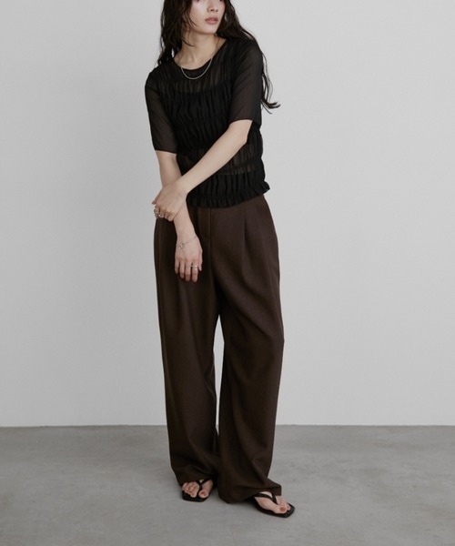Aunt Marie's(アントマリーズ)の「メニーシャーリングハーフスリーブシアートップス(Tシャツ/カットソー・レディース・ホワイト/ブラック/カーキ/ブルー・FREE)」の16枚目の写真