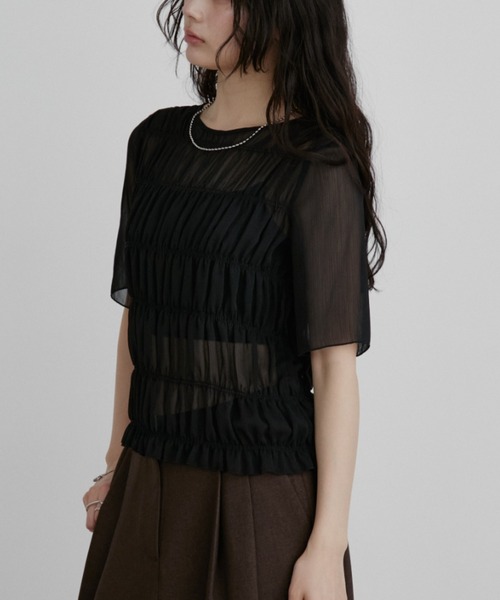 Aunt Marie's(アントマリーズ)の「メニーシャーリングハーフスリーブシアートップス(Tシャツ/カットソー・レディース・ホワイト/ブラック/カーキ/ブルー・FREE)」の11枚目の写真