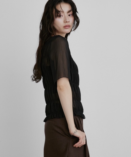 Aunt Marie's(アントマリーズ)の「メニーシャーリングハーフスリーブシアートップス(Tシャツ/カットソー・レディース・ホワイト/ブラック/カーキ/ブルー・FREE)」の13枚目の写真