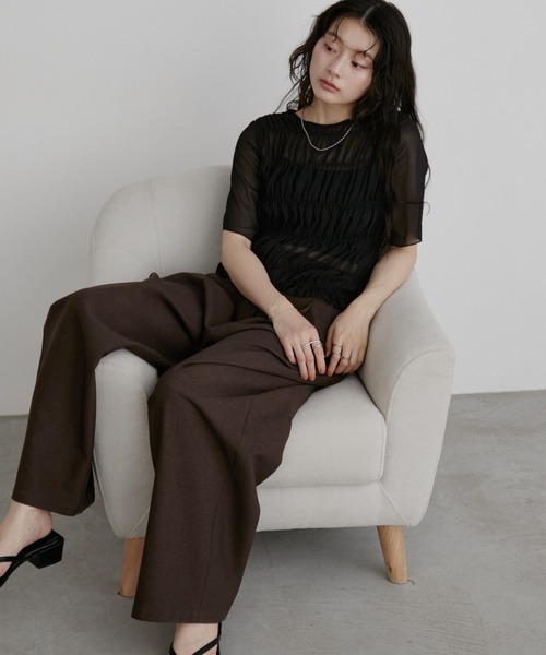 Aunt Marie's(アントマリーズ)の「メニーシャーリングハーフスリーブシアートップス(Tシャツ/カットソー・レディース・ホワイト/ブラック/カーキ/ブルー・FREE)」の15枚目の写真