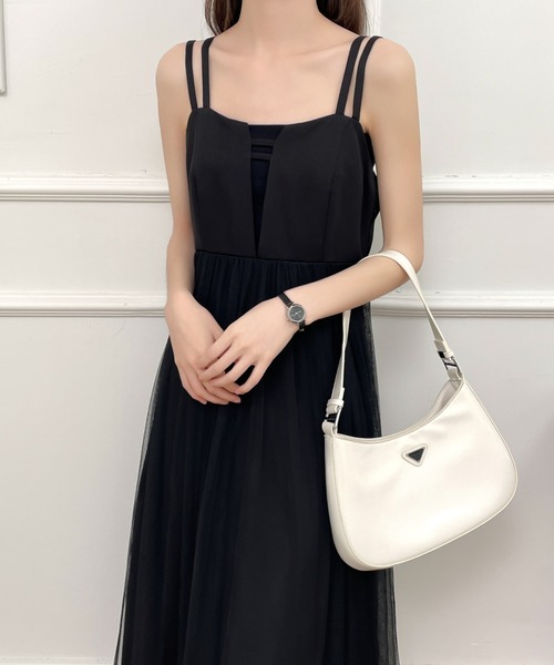 ECLIN(エクラン)の「チュールドッキングスキッパネックキャミワンピース(ワンピース・レディース・ベージュ/ブラック・S/M/L)」の2枚目の写真