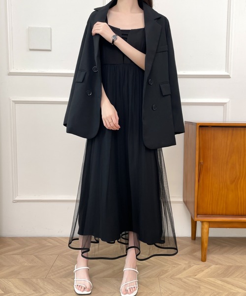 ECLIN(エクラン)の「チュールドッキングスキッパネックキャミワンピース(ワンピース・レディース・ベージュ/ブラック・S/M/L)」の16枚目の写真