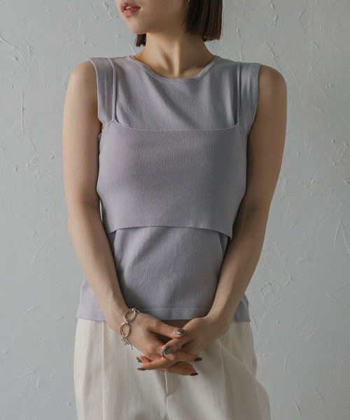 MINERTE(ミネルテ)の「【MINERTE】camisole set tops / キャミソールセットノースリーブトップス(Tシャツ/カットソー・レディース・ラベンダー/オレンジ/ネイビー/ブラウン・FREE)」の3枚目の写真