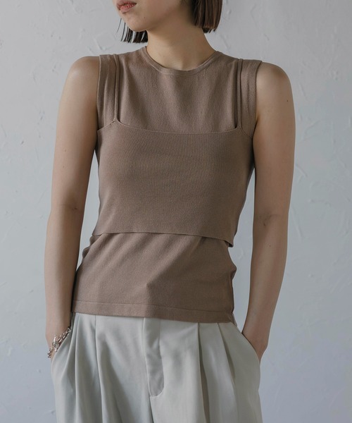 MINERTE(ミネルテ)の「【MINERTE】camisole set tops / キャミソールセットノースリーブトップス(Tシャツ/カットソー・レディース・ラベンダー/オレンジ/ネイビー/ブラウン・FREE)」の2枚目の写真