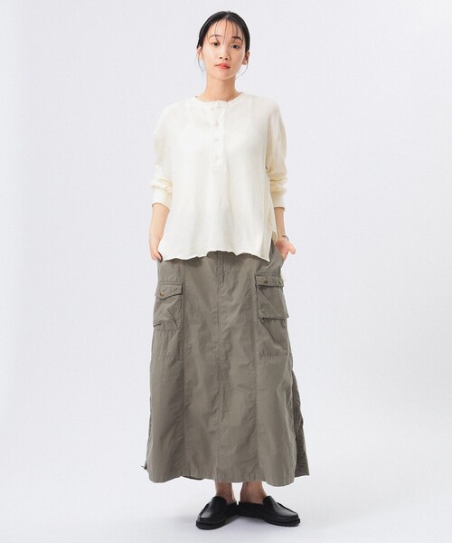 BEAMS BOY（ビームスボーイ）の「トリム ステッチ ヘンリーネック ロングスリーブ カットソー（Tシャツ/カットソー・レディース・ネイビー/ホワイト系その他7/オリーブ・ONE SIZE）」の4枚目の写真