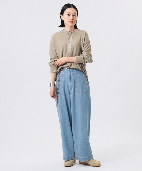 BEAMS BOY（ビームスボーイ）の「トリム ステッチ ヘンリーネック ロングスリーブ カットソー（Tシャツ/カットソー・レディース・ネイビー/ホワイト系その他7/オリーブ・ONE SIZE）」の8枚目の写真