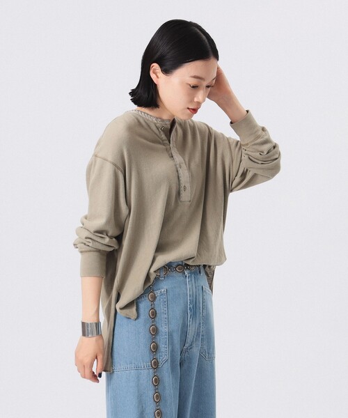 BEAMS BOY（ビームスボーイ）の「トリム ステッチ ヘンリーネック ロングスリーブ カットソー（Tシャツ/カットソー・レディース・ネイビー/ホワイト系その他7/オリーブ・ONE SIZE）」の9枚目の写真