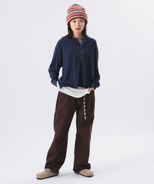 BEAMS BOY（ビームスボーイ）の「トリム ステッチ ヘンリーネック ロングスリーブ カットソー（Tシャツ/カットソー・レディース・ネイビー/ホワイト系その他7/オリーブ・ONE SIZE）」の12枚目の写真