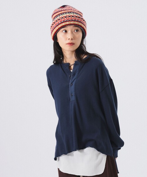 BEAMS BOY（ビームスボーイ）の「トリム ステッチ ヘンリーネック ロングスリーブ カットソー（Tシャツ/カットソー・レディース・ネイビー/ホワイト系その他7/オリーブ・ONE SIZE）」の14枚目の写真