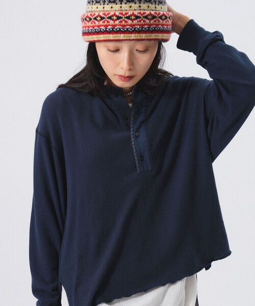 45rpm&✨エルボーパッチ 裏毛 ヘンリーネック ロングスリーブ カットソー BEAMS BOY（ビームスボーイ）の「トリム ステッチ ヘンリー