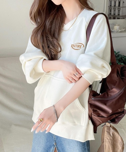 Java（ジャバ）の「《JaVaジャバコラボ》一枚でサマになる。 ワンポイント 胸元 刺繍 裏起毛 ラグラン スウェット（スウェット・レディース・ブラック/スモークピンク/グレイッシュベージュ/オフホワイト/ネイビー/オートミール・LARGE/MEDIUM/SMALL/X-LARGE）」の7枚目の写真