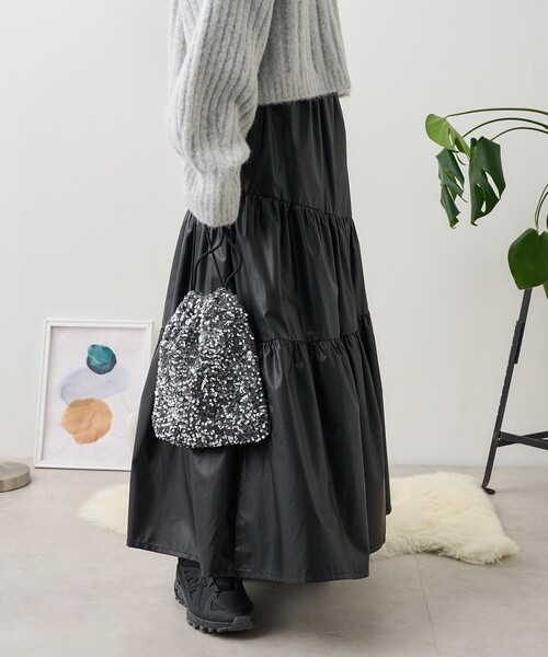 FREAK'S STORE（フリークスストア）の「フェイクレザー アシメティアードスカート（スカート・レディース・ベージュ/ブラック・ﾌﾘ-）」の6枚目の写真