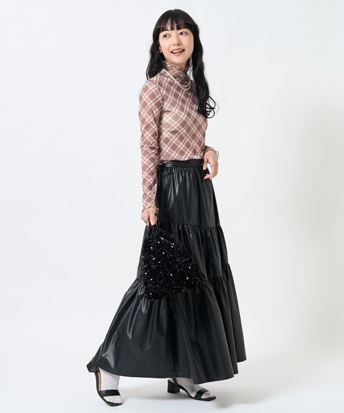 FREAK'S STORE（フリークスストア）の「フェイクレザー アシメティアードスカート（スカート・レディース・ベージュ/ブラック・ﾌﾘ-）」の10枚目の写真