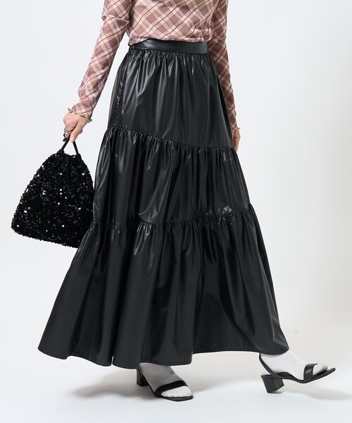 FREAK'S STORE（フリークスストア）の「フェイクレザー アシメティアードスカート（スカート・レディース・ベージュ/ブラック・ﾌﾘ-）」の14枚目の写真