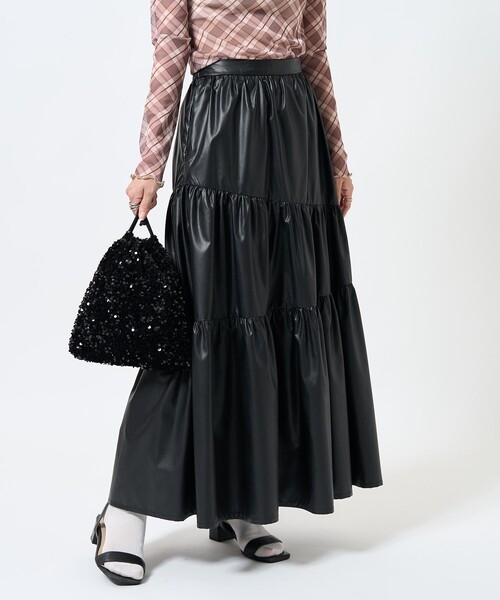 FREAK'S STORE（フリークスストア）の「フェイクレザー アシメティアードスカート（スカート・レディース・ベージュ/ブラック・ﾌﾘ-）」の15枚目の写真