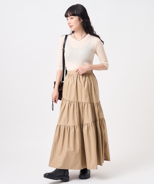 FREAK'S STORE（フリークスストア）の「フェイクレザー アシメティアードスカート（スカート・レディース・ベージュ/ブラック・ﾌﾘ-）」の17枚目の写真