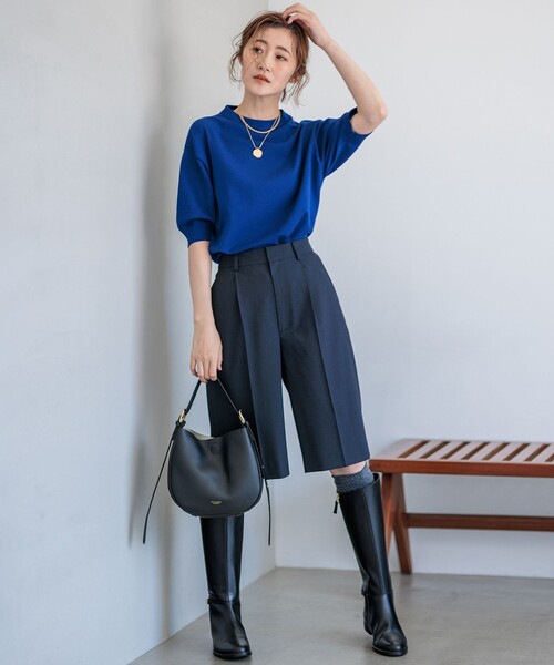 23区 L（ニジュウサンクオオキイサイズ）の「【CLASSY.10月号掲載/洗える】TWマットクロス ハーフパンツ（その他パンツ・レディース・ネイビー系/グレー系・50/48/46/44）」の19枚目の写真