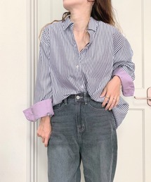 Q | ストライプ配色シャツ(シャツ/ブラウス)