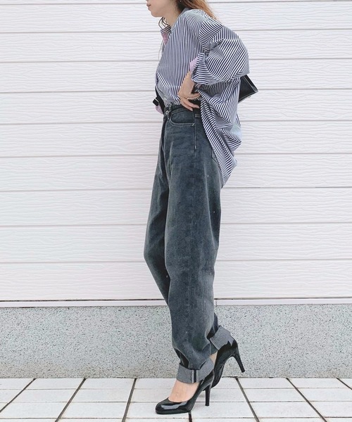 Q（キュー）の「ストライプ配色シャツ（シャツ/ブラウス・レディース・ネイビー系/ブラック系その他・MEDIUM）」の22枚目の写真