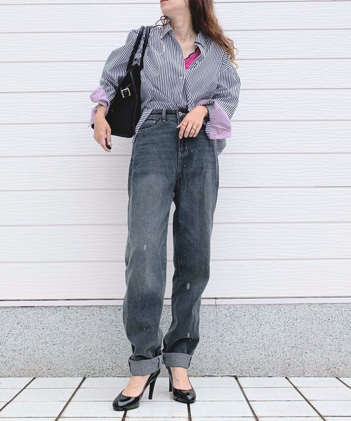 Q（キュー）の「ストライプ配色シャツ（シャツ/ブラウス・レディース・ネイビー系/ブラック系その他・MEDIUM）」の21枚目の写真