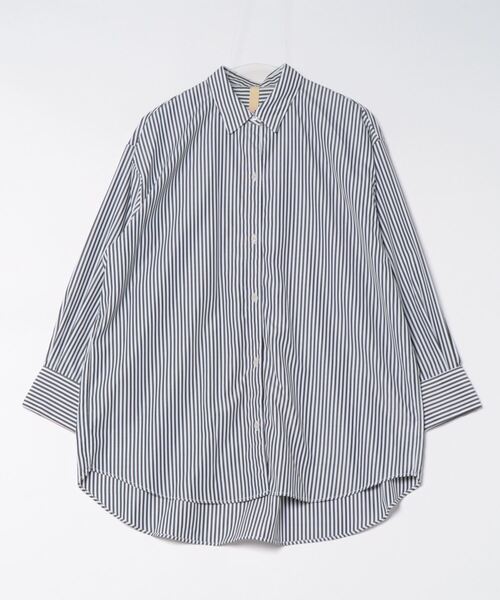 Q（キュー）の「ストライプ配色シャツ（シャツ/ブラウス・レディース・ネイビー系/ブラック系その他・MEDIUM）」の3枚目の写真