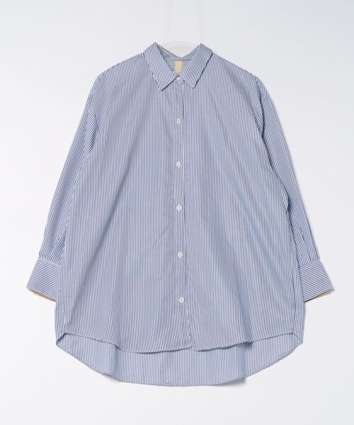 Q（キュー）の「ストライプ配色シャツ（シャツ/ブラウス・レディース・ネイビー系/ブラック系その他・MEDIUM）」の4枚目の写真