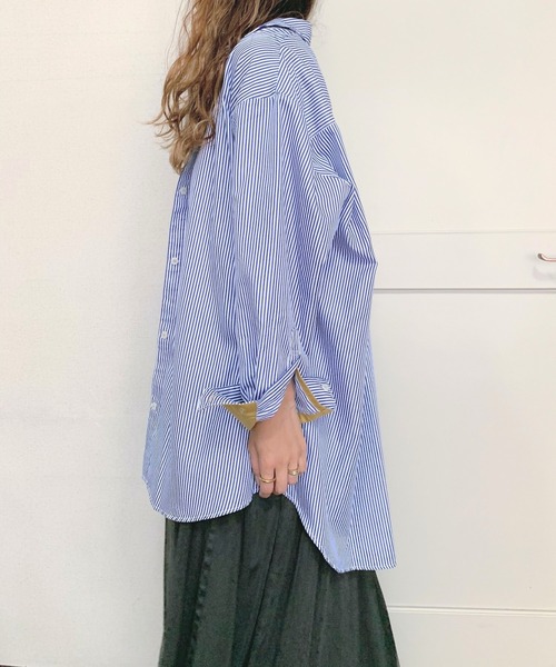 Q（キュー）の「ストライプ配色シャツ（シャツ/ブラウス・レディース・ネイビー系/ブラック系その他・MEDIUM）」の13枚目の写真