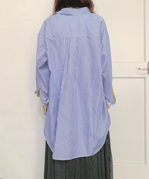 Q（キュー）の「ストライプ配色シャツ（シャツ/ブラウス・レディース・ネイビー系/ブラック系その他・MEDIUM）」の14枚目の写真