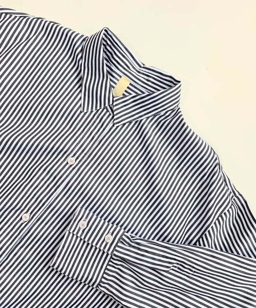 Q（キュー）の「ストライプ配色シャツ（シャツ/ブラウス・レディース・ネイビー系/ブラック系その他・MEDIUM）」の6枚目の写真