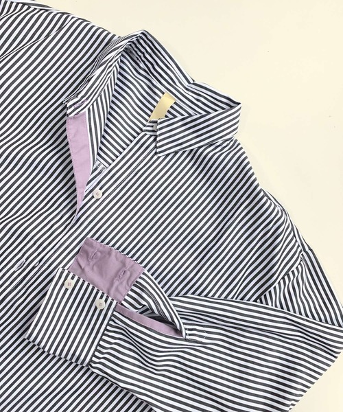 Q（キュー）の「ストライプ配色シャツ（シャツ/ブラウス・レディース・ネイビー系/ブラック系その他・MEDIUM）」の7枚目の写真