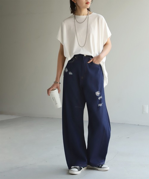 HUG.U（ハグユー）の「カーブデニムパンツ（デニムパンツ・レディース・ダークインディゴブルー/ライトインディゴブルー/ワンウォッシュ・S/M/L/XL）」の15枚目の写真